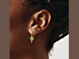 14k Yellow Gold Polished and Textured Green Enameled Palm Tree Dangle Earrings