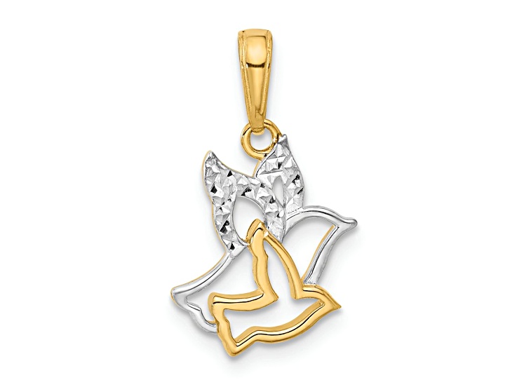 14k Two-tone Gold Diamond-Cut Doves Pendant