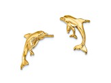 14k Yellow Gold Polished Dolphin and Baby Earrings