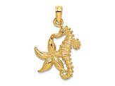 14k Yellow Gold Textured Starfish and Seahorse Charm