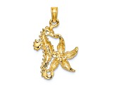 14k Yellow Gold Textured Starfish and Seahorse Charm