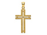 14k Yellow Gold Polished Beaded Textured Cross Pendant