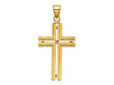 14k Yellow Gold Polished Beaded Textured Cross Pendant