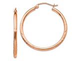 14k Rose Gold Satin Diamond-Cut 1 3/16" Hoop Earrings