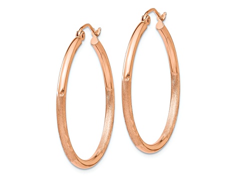14k Rose Gold Satin Diamond-Cut 1 3/16" Hoop Earrings