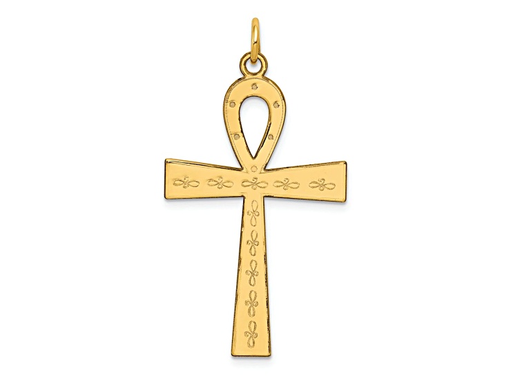 14k Yellow Gold Lasered Ankh Cross Pendant