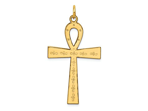 14k Yellow Gold Lasered Ankh Cross Pendant