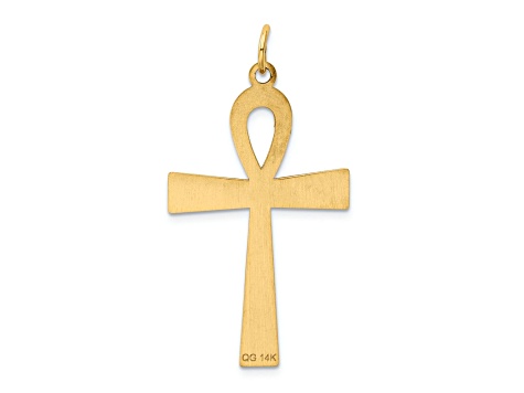 14k Yellow Gold Lasered Ankh Cross Pendant