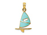 14k Yellow Gold Aqua Enameled Windsail Surf Board Charm