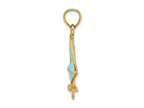 14k Yellow Gold Aqua Enameled Windsail Surf Board Charm