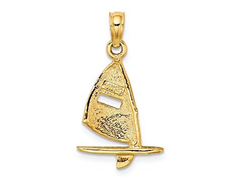 14k Yellow Gold Aqua Enameled Windsail Surf Board Charm