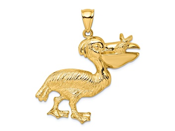 Picture of 14k Yellow Gold Textured Pelican with Fish In Mouth Charm