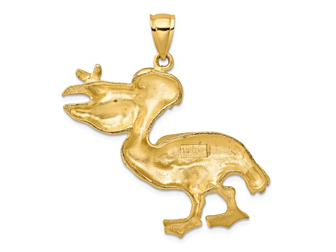 14k Yellow Gold Textured Pelican with Fish In Mouth Charm