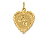 14k Yellow Gold Diamond-Cut and Laser Design Sweet Sixteen Heart Charm