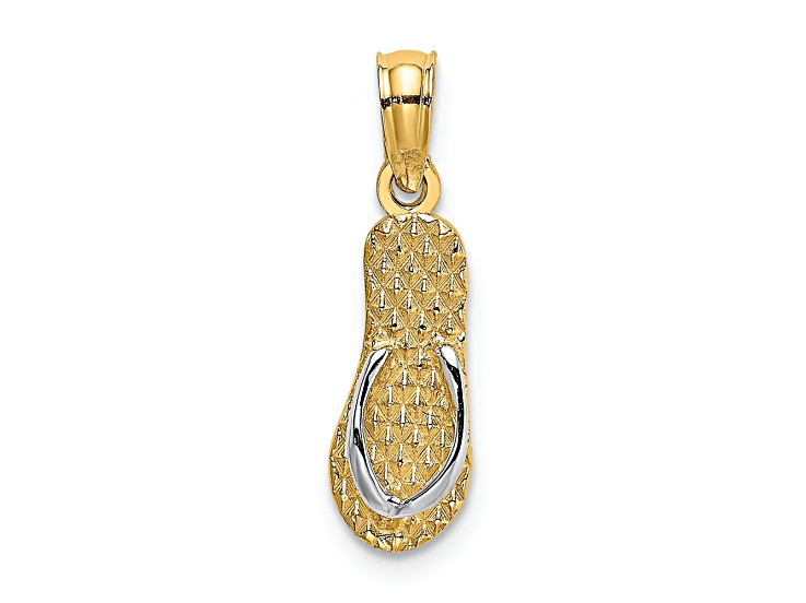 14K Two-tone Gold  3D and Textured HAWAII Single Flip-Flop Charm