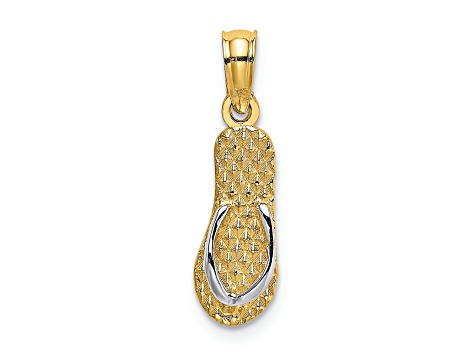 14K Two-tone Gold  3D and Textured HAWAII Single Flip-Flop Charm
