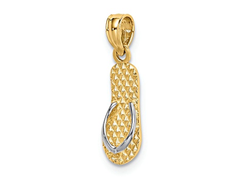 14K Two-tone Gold  3D and Textured HAWAII Single Flip-Flop Charm