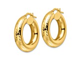 10k Yellow Gold 1 1/8" Polished and Diamond-Cut Round Hoop Earrings