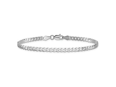Rhodium Over 14k White Gold 2.9mm Flat Beveled Curb Link Bracelet