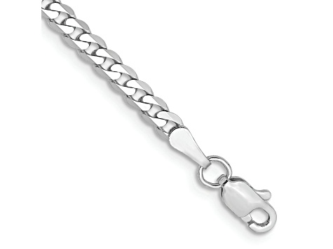 Rhodium Over 14k White Gold 2.9mm Flat Beveled Curb Link Bracelet