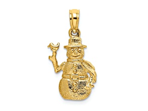14k Yellow Gold Satin and Polished 3D Snowman Pendant
