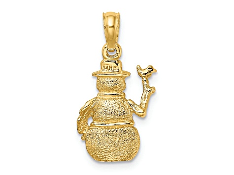 14k Yellow Gold Satin and Polished 3D Snowman Pendant