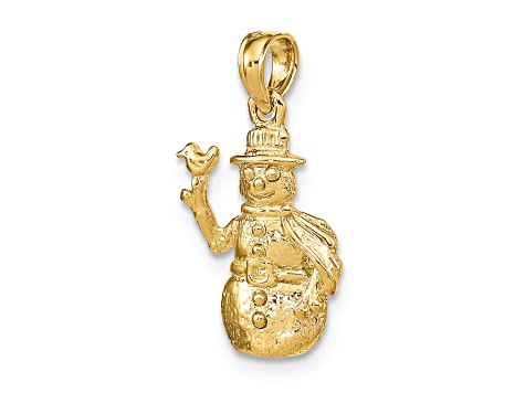 14k Yellow Gold Satin and Polished 3D Snowman Pendant