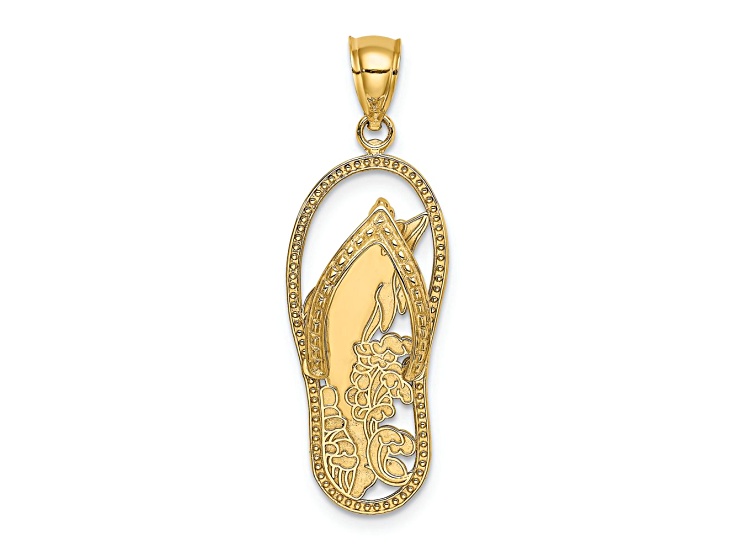 14k Yellow Gold Polished and Textured Dolphin Flip-Flop Charm