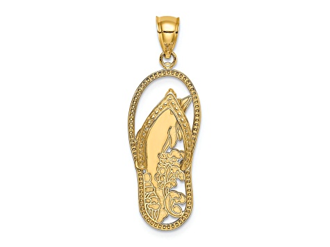 14k Yellow Gold Polished and Textured Dolphin Flip-Flop Charm