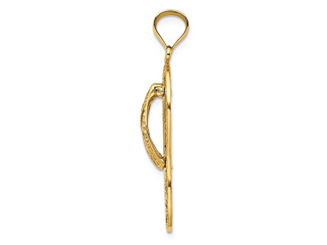 14k Yellow Gold Polished and Textured Dolphin Flip-Flop Charm
