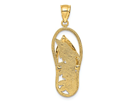 14k Yellow Gold Polished and Textured Dolphin Flip-Flop Charm