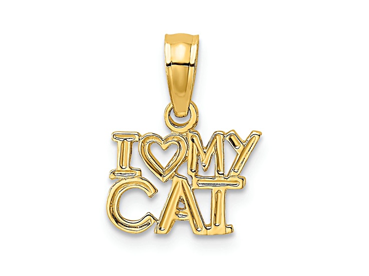 10K Yellow Gold I Love (Heart) My Cat Charm