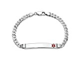Rhodium Over 14k White Gold Medical Red Enamel Flat Curb Link ID Bracelet
