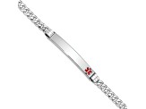 Rhodium Over 14k White Gold Medical Red Enamel Flat Curb Link ID Bracelet