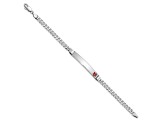 Rhodium Over 14k White Gold Medical Red Enamel Flat Curb Link ID Bracelet