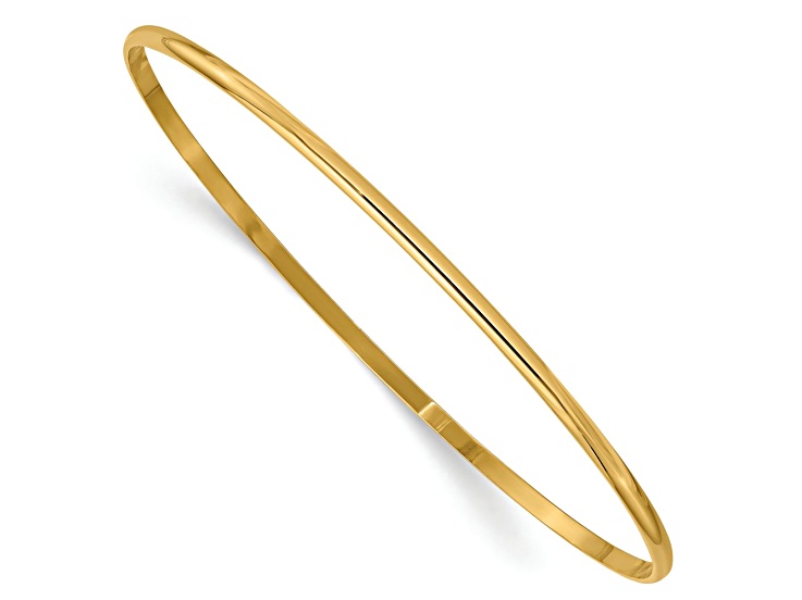 14k Yellow Gold 2mm Solid Polished Half-Round Slip-On Bangle