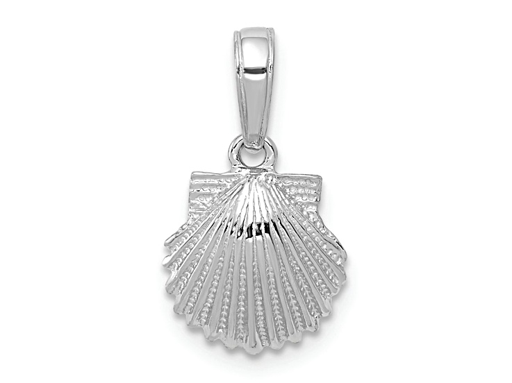 Rhodium Over 14k White Gold Textured Scallop Shell Pendant