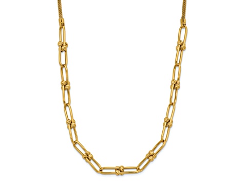 14k Yellow Gold 5.03mm Polished and Diamond-Cut Fancy Open Link 17 Inch Chain