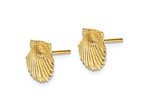 14k Yellow Gold Textured 9mm Scallop Shell Stud Earrings