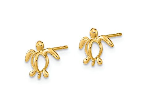 14K Yellow Gold Childrens Sea Turtle Post Earrings