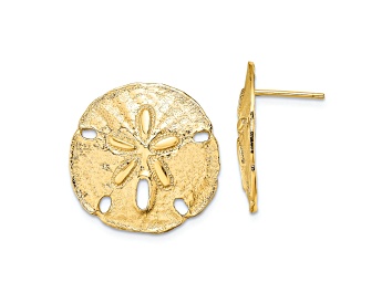 Picture of 14k Yellow Gold Polished and Textured Sand Dollar Stud Earrings