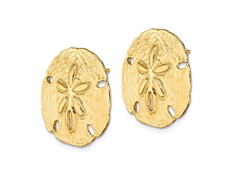 14k Yellow Gold Polished and Textured Sand Dollar Stud Earrings