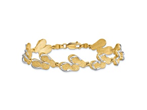14k Yellow Gold and Rhodium Over 14k Yellow Gold Textured Flip Flops Link Bracelet