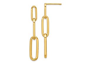 14K Yellow Gold Polished Paperclip Link Post Dangle Earrings
