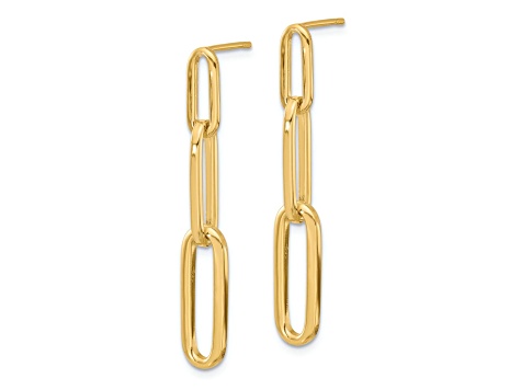 14K Yellow Gold Polished Paperclip Link Post Dangle Earrings