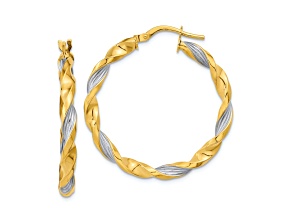 14K Two-tone Gold 1 5/16" Twisted Textured Hoop Earrings
