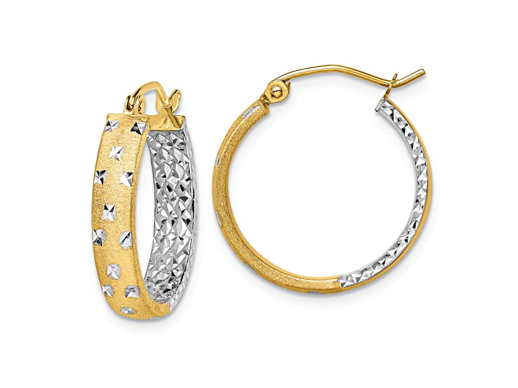 14k Two-tone Satin Diamond-Cut 3/4" In and Out Hoop Earrings