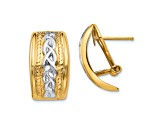 14k Yellow Gold and Rhodium Over 14k Yellow Gold 13/16" Polished Textured J-Hoop Earrings
