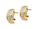 14k Yellow Gold and Rhodium Over 14k Yellow Gold 13/16" Polished Textured J-Hoop Earrings