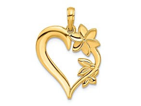 14k Yellow Gold Polished Floral Heart Pendant